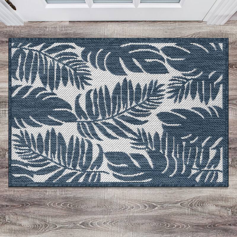 World Rug Gallery Floral Leaves Textured Flat Weave Indoor/Outdoor Area Rug