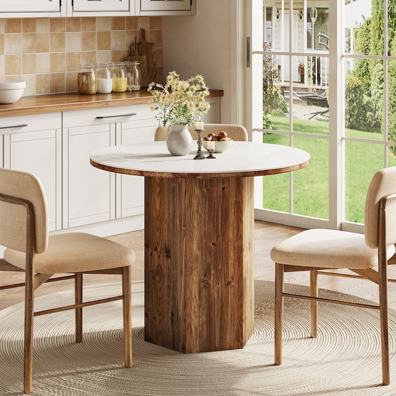 Farmhouse Solid Wood Small Round Dining Table for Kitchen Dining Room - 31.5" D x 31.5" W x 29.5" H
