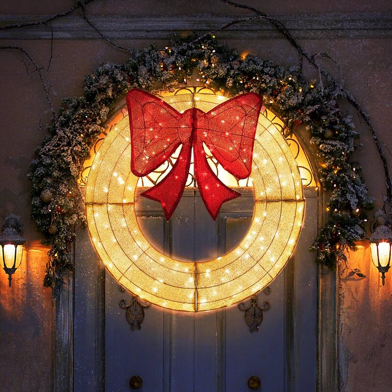 Costway 48 Inch Pre-Lit Christmas Wreath with 200 LED Lights Red Bow - See Details