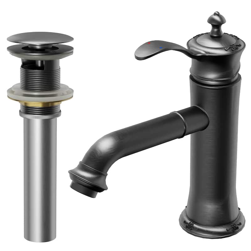 Karran Vineyard KBF470 Single-Handle Single Hole Basin Bathroom Faucet with Matching Pop-up Drain - Gunmetal Grey