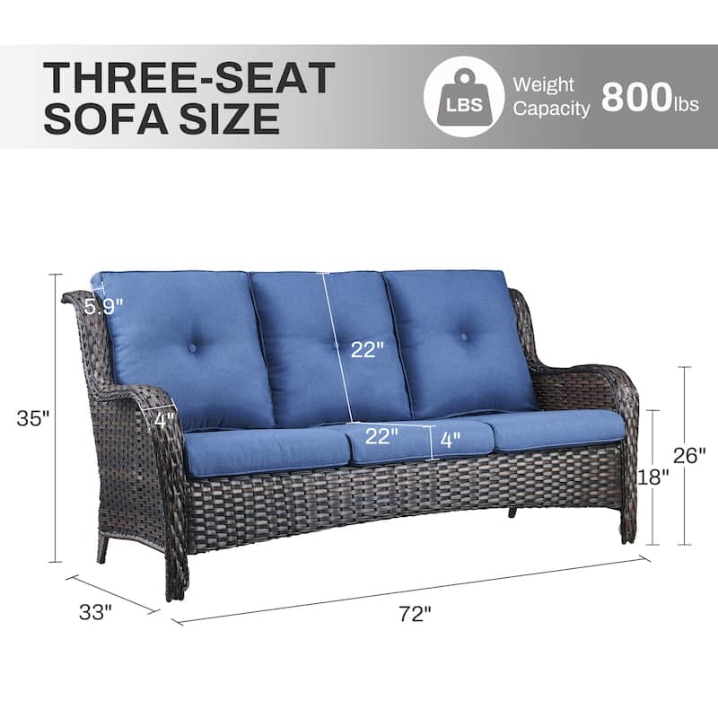 Gymojoy 2-Piece Outdoor Wicker Patio Furniture with 3 Seat Sofa, Rattan Coversation Set with Water Resistant Thick Cushions