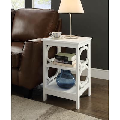 End Table with Sleek Octagon Cutouts and Multiple Tiers, Stylish Accent Side Table with Open Storage for Living Room or Bedroom