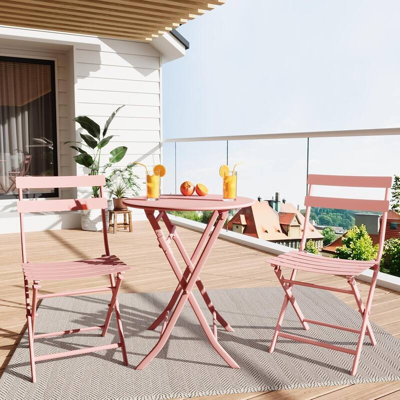 3 Pieces Patio Foldable Round Table and 2 Chairs