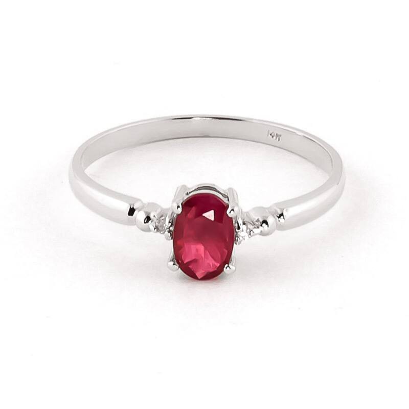 14k Solid Gold Natural Oval Shape Ruby Gemstone Diamond Ring 0.51 tcw - 6 - White