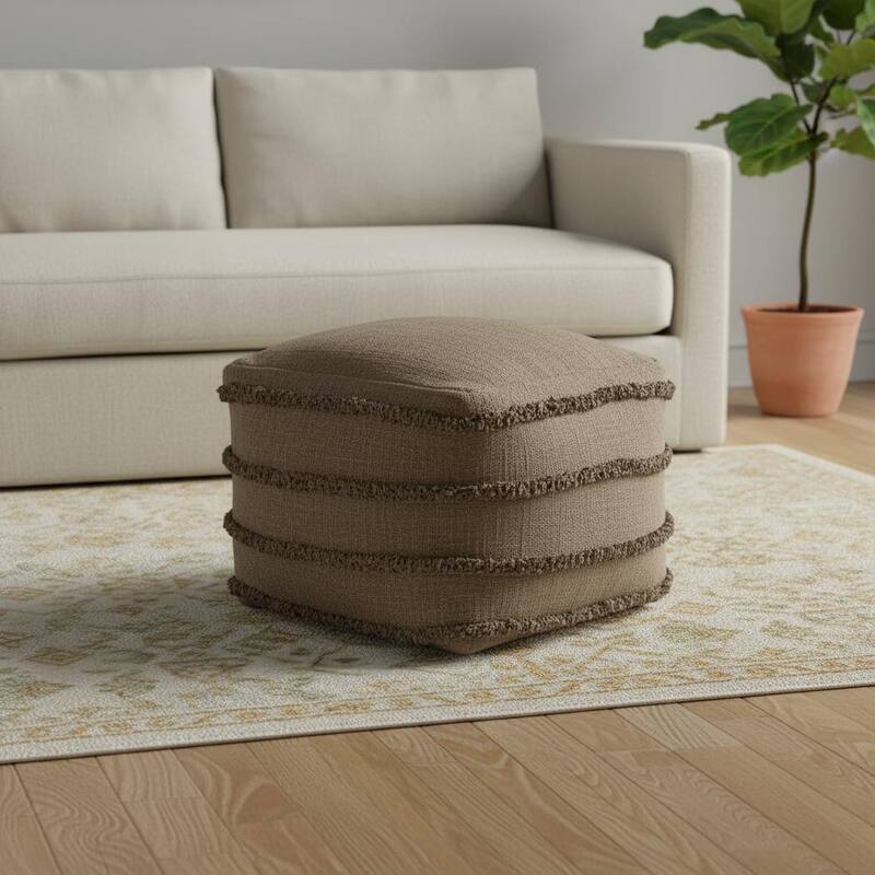 HomeRoots 18" Brown Cotton Striped Pouf Ottoman - Brown - 18.00 in. x 14.00 in.  x 18.00 in.