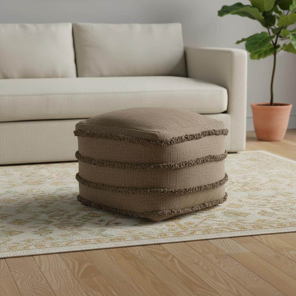 HomeRoots 18" Brown Cotton Striped Pouf Ottoman