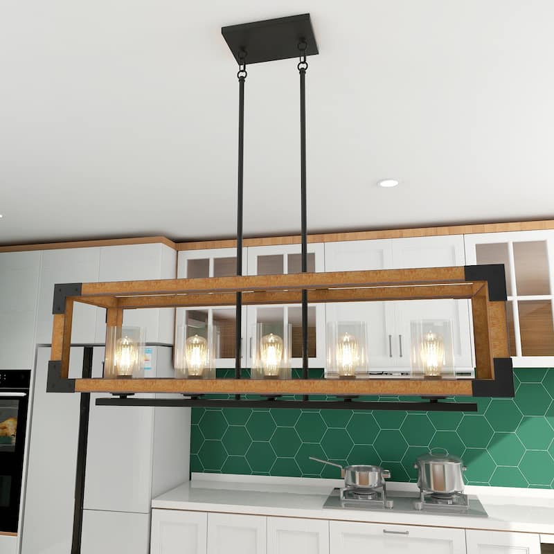 5 Light Statement Rectangle Lantern Chandelier - 36"x8.55"x53"