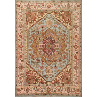 Light Blue Heriz Serapi Area Rug Handmade Wool Carpet - 7'9"x 9'11"