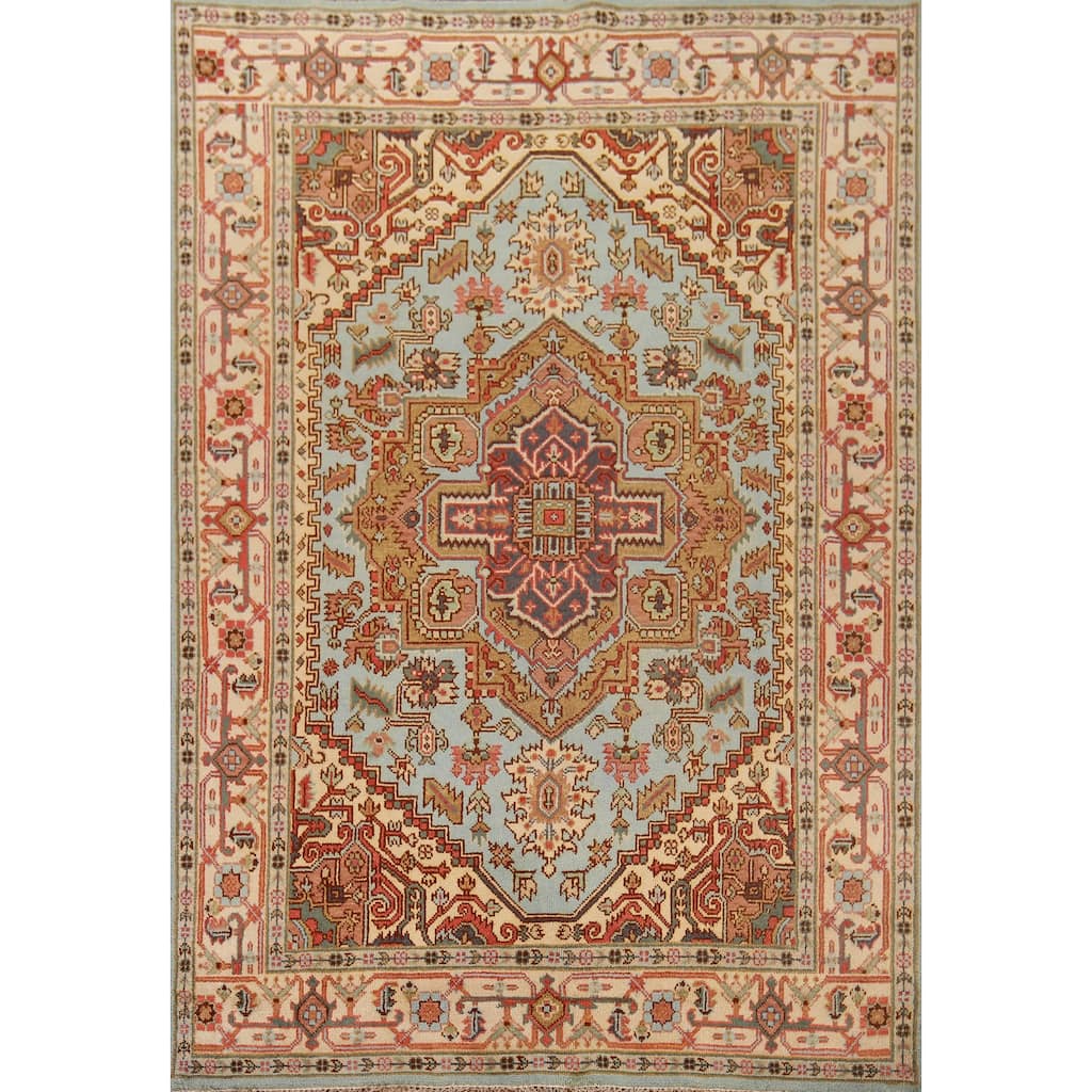 Light Blue Heriz Serapi Area Rug Handmade Wool Carpet - 7'9"x 9'11"