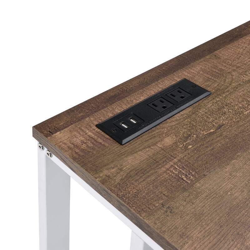 Rectangular Writing Desk with USB Port and Plug, Walnut and White