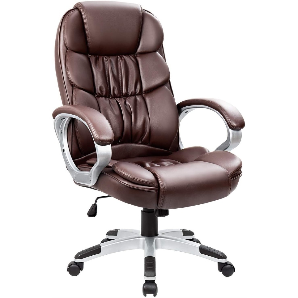 Brown Executive Leather Swivel Rolling Adjustable Office Desk Computer Chair 