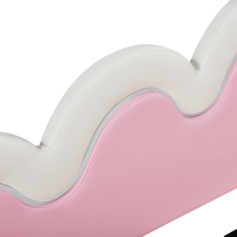 LED Crown Headboard Princess Daybed with Remote Control, Twin to Full Extending Sofabed Frame, Wood Platform Bed
