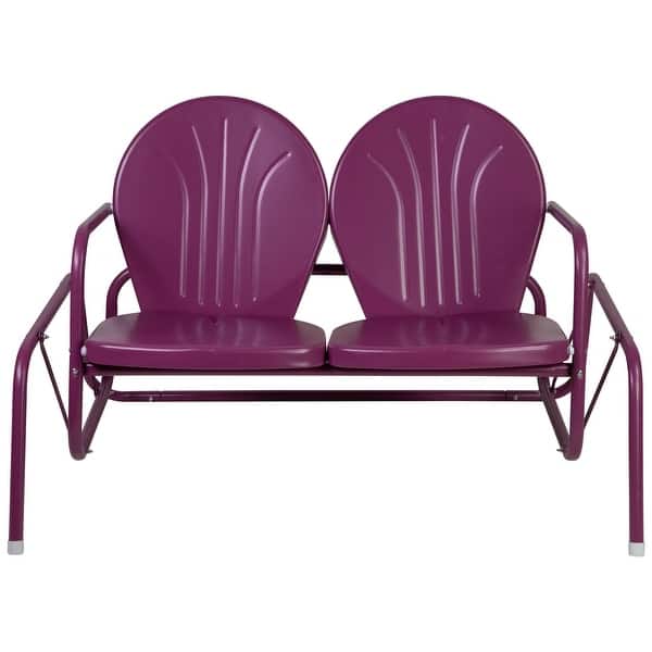 slide 2 of 5, 2-Person Outdoor Retro Metal Tulip Double Glider Patio Chair, Purple