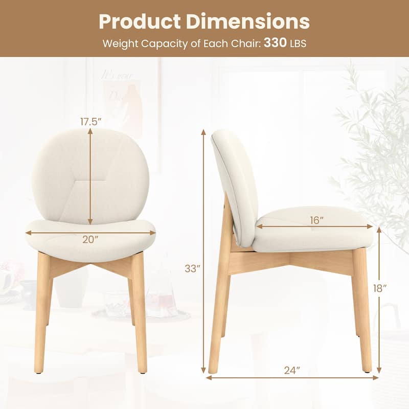 White-Natural Rubber Wood Dining Chair Set of 2 with Boucle Cushion and Ergonomic Design - 20" x 24" x 33"