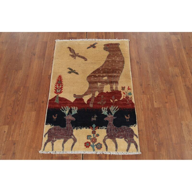 Animals Design Kazak Accent Rug Hand-Knotted Traditional Wool Carpet - 2'1"x 2'10"