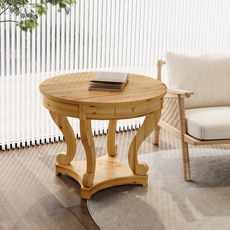 GDF Studio - Alverton 31.5 Inch Round End Table with Curved Legs