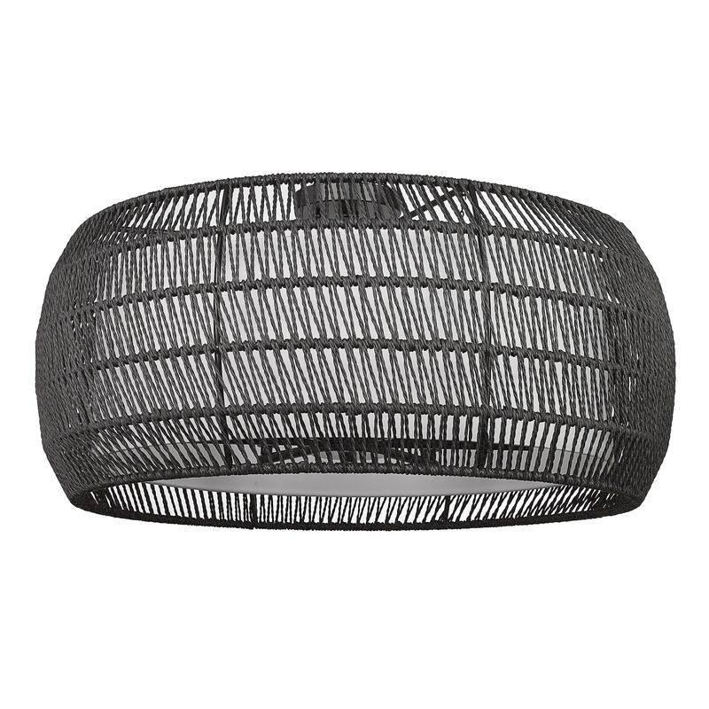 Everly 27" Wide Damp-Rated 6-Light Semi-Flush with Rattan Shade - Matte Black with Modern Black Rattan