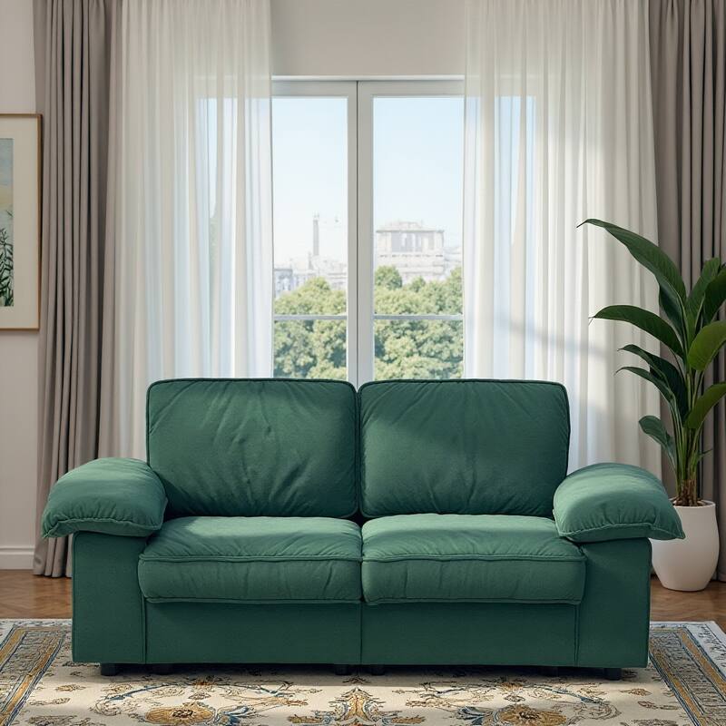79" Loveseat Sofa Couch with Under-Seat Storage, Elegant 2-Seater Settee with Pillow Top Armrests for Living Room - Green