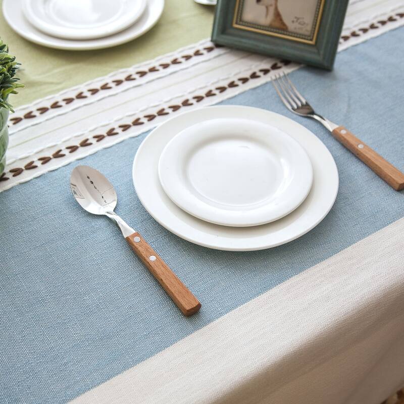 Enova Home 54"x 78" High Quality Rectangle Cotton and Linen Tablecloth with Tassels