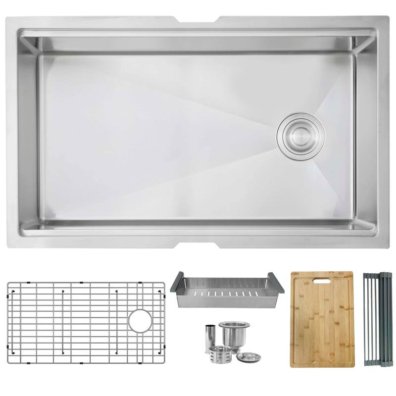 Undermount 33" Workstation Single-Bowl Stainless Steel Kitchen Sink