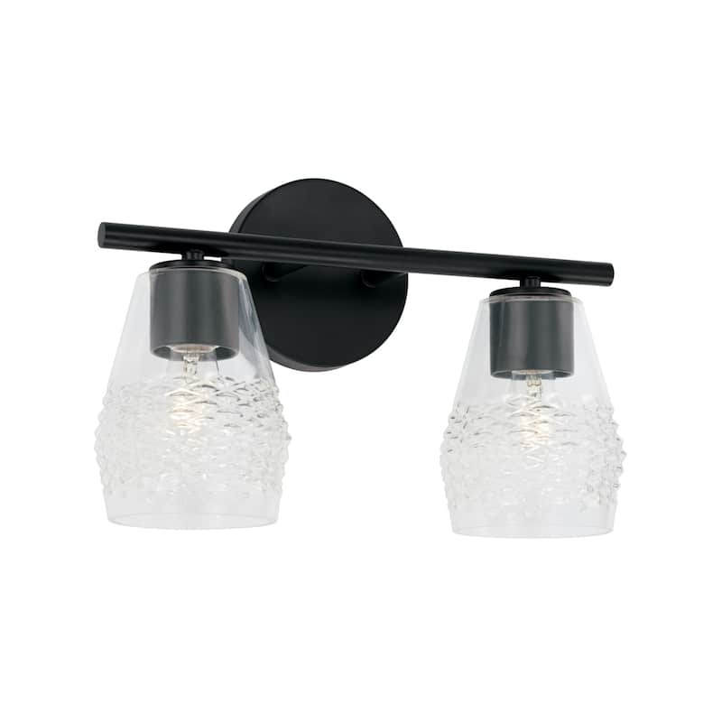Dena 2-light Bath/ Vanity Fixture w/ Diamond Embossed Glass - Matte Black