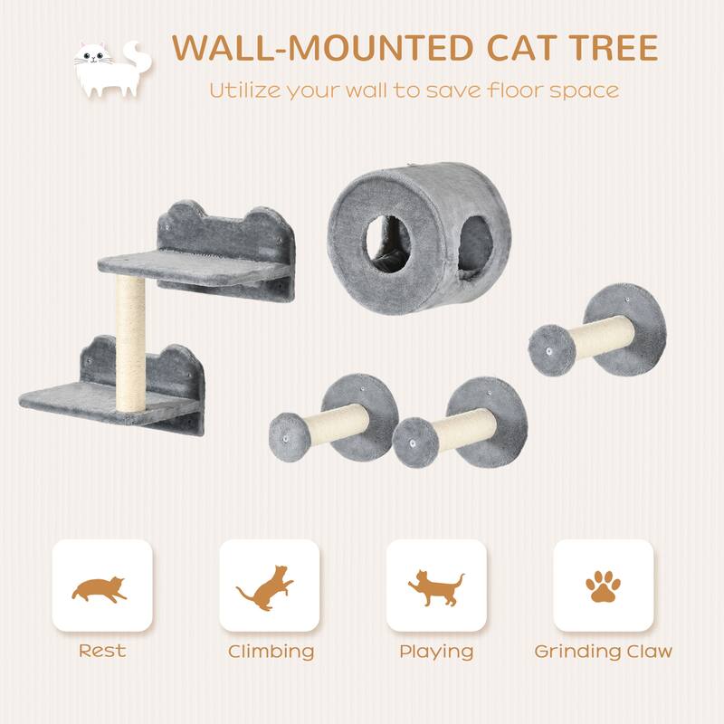 5PCs Pet Wall-mounted Climbing Shelf Set - Gray