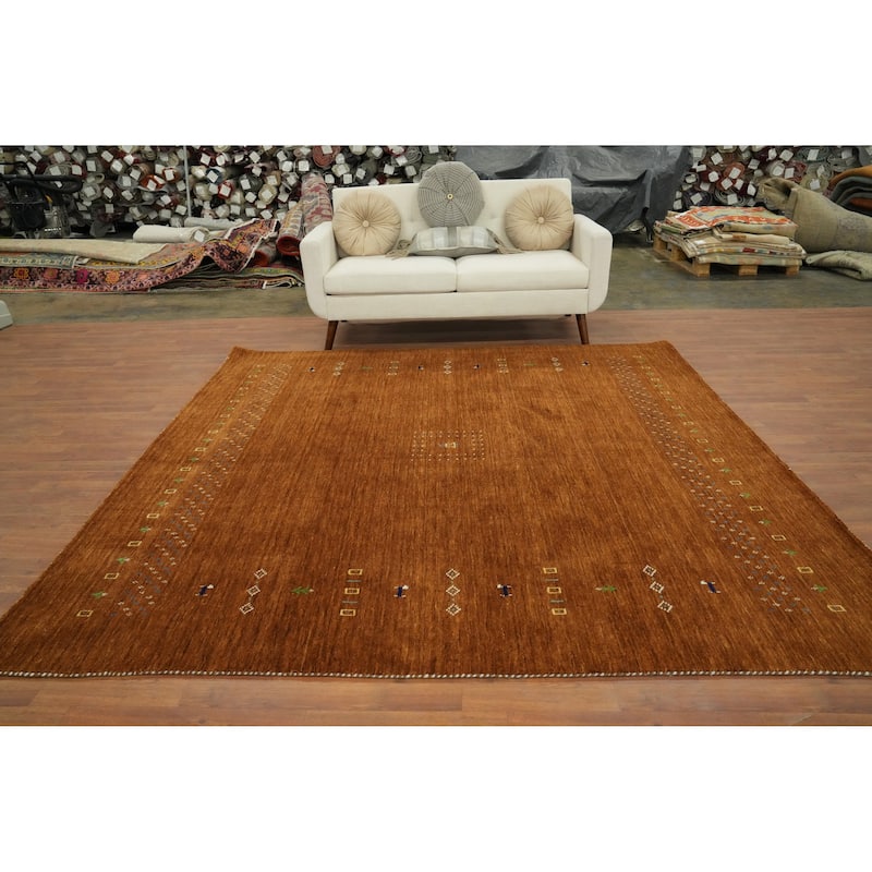 Hand Knotted Oriental 100% Wool Carpet Tribal Animal Pictorial Oranges & Rust Gabbeh Area Rug - 8' 0'' X 8' 2''
