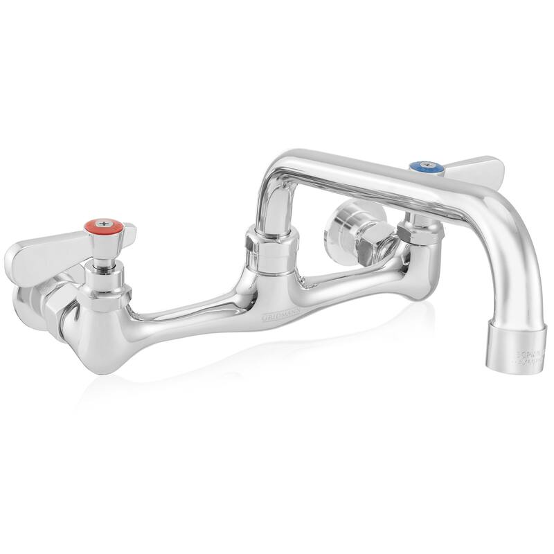 Commercial Wall Mount Sink Faucets 8in Center w Swivel Spouts NSF - 8" Center, 10" Swivel