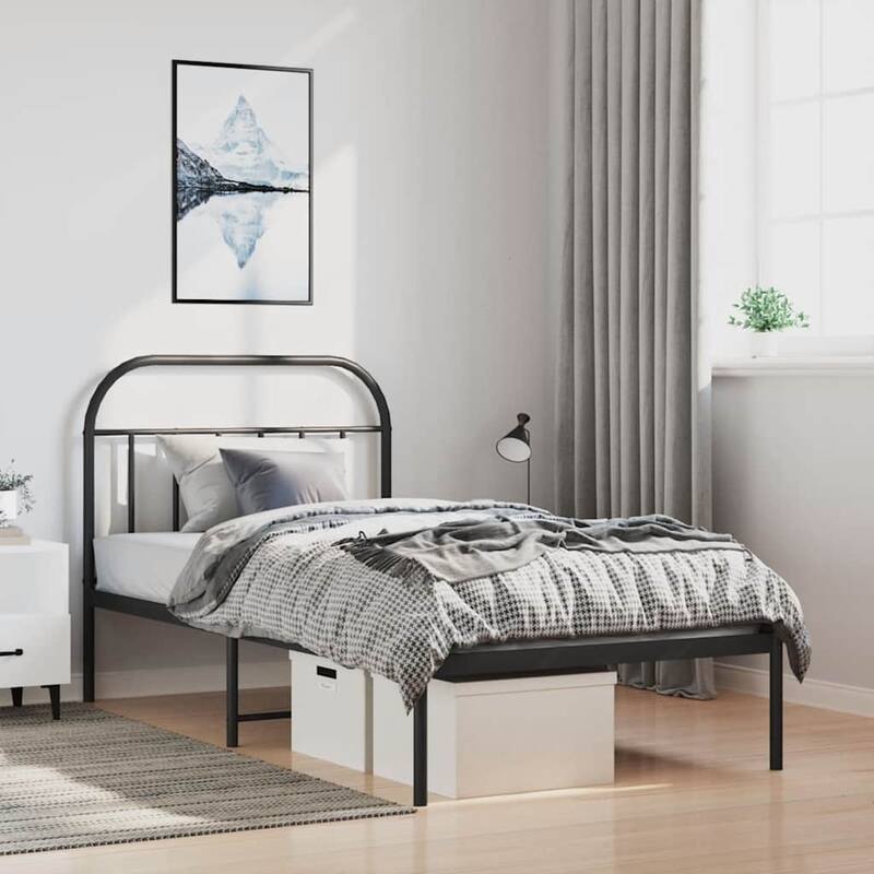 vidaXL 12 Inches Metal Bed Frame No Mattress - Black/81.5" x 41.3" x 39.4"