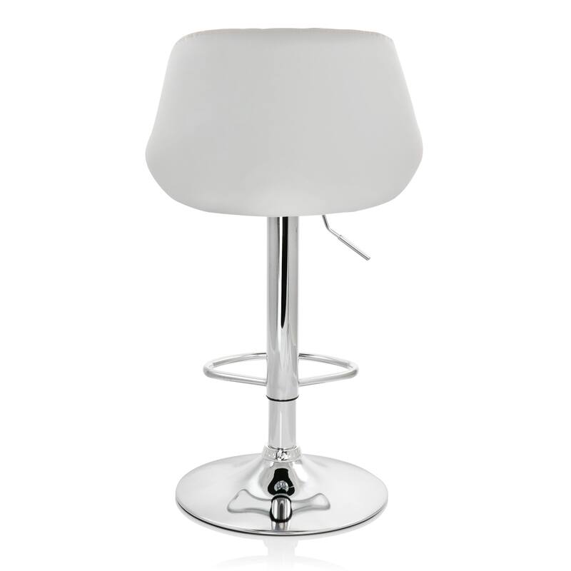 Elama Diamond Faux Leather Modern Bar Stool White Adjustable Swivel Base Set of 2