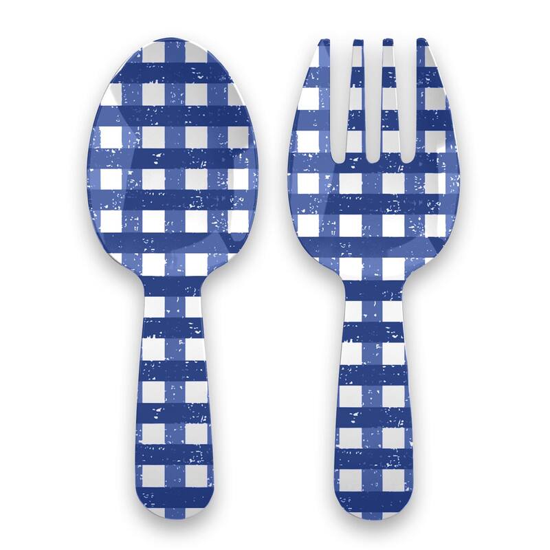 Abode Homewares Homemade Navy Melamine Gingham Serving Utensils - Blue - Set of 2 - Blue