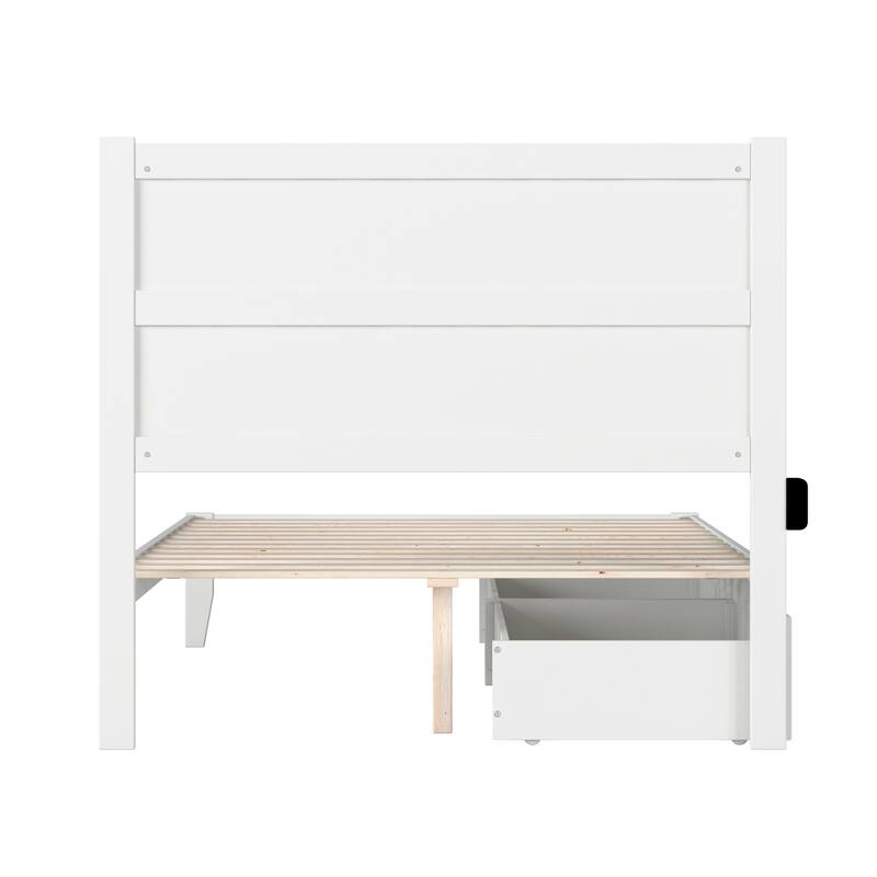 Full Bed with Drawers - White Storage Platform Bed Frame - Modern Bedroom Furniture