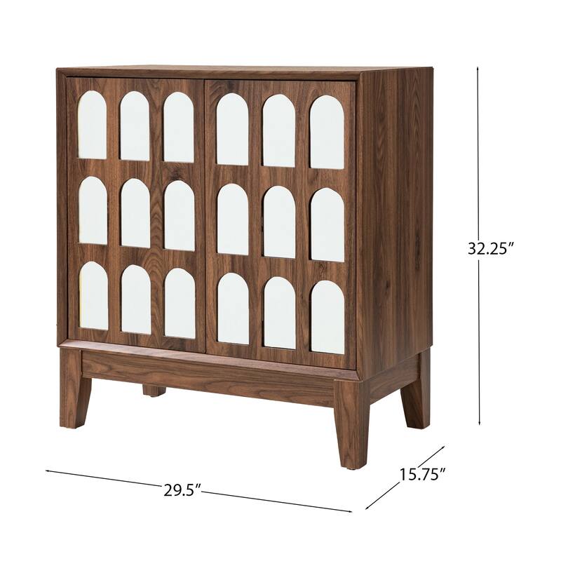 Rossetta Minimalist Style 2-Door Small Archway Mirrors Cuts Design Nightstand with Removable Interior Shelves Solid Wood Legs