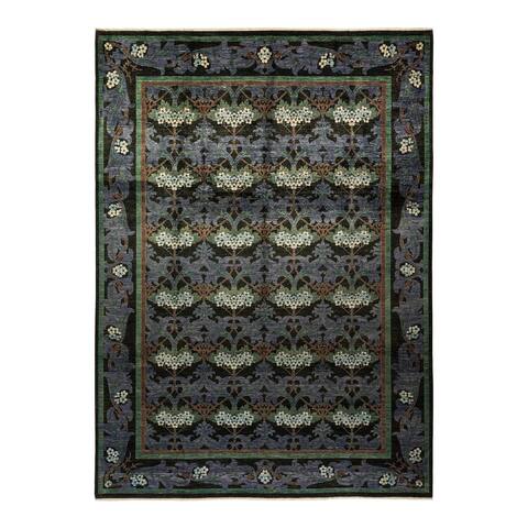 Arts & Crafts, One-of-a-Kind Hand-Knotted Area Rug - Black, 9' 10" x 13' 8" - 9' 10" x 13' 8"