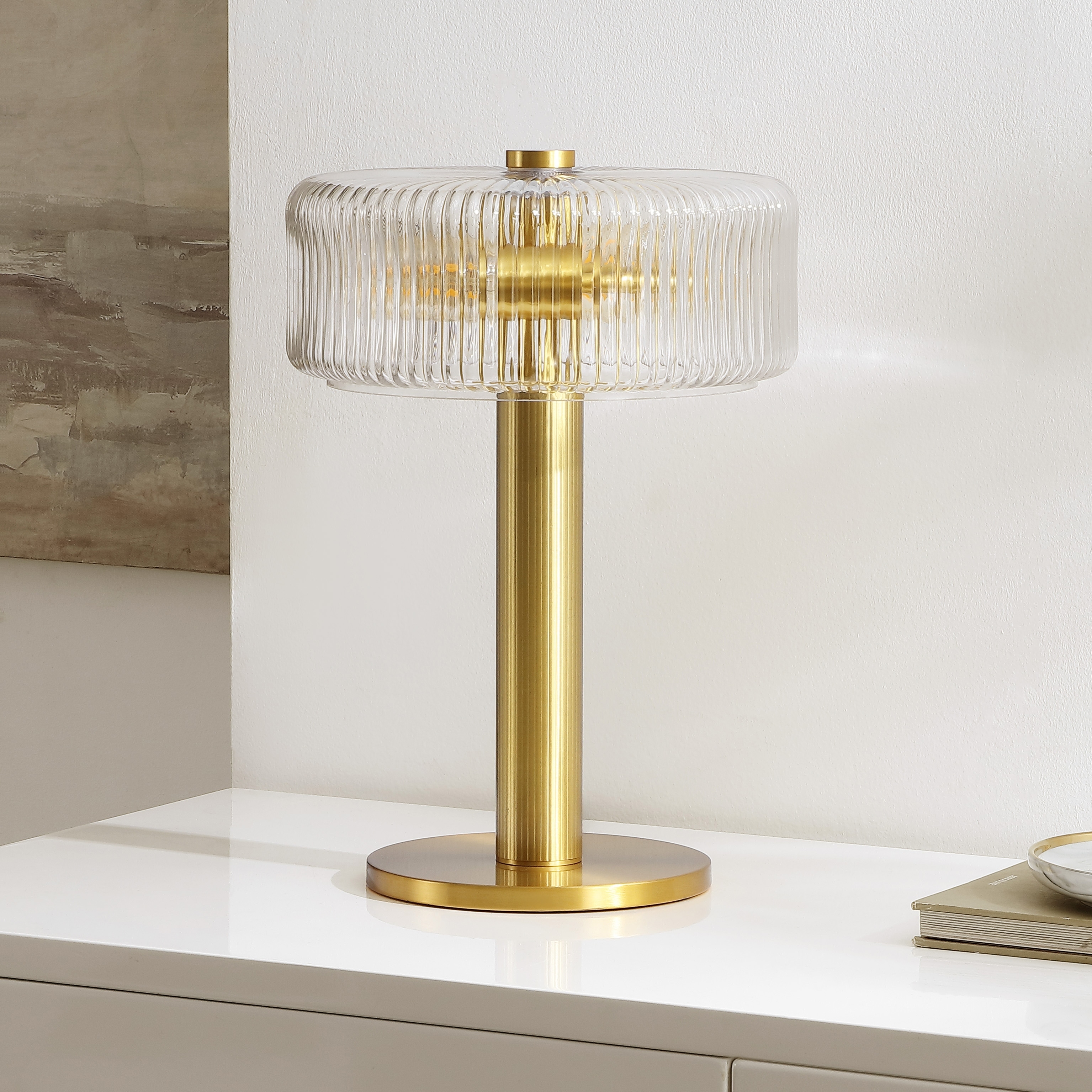 SAFAVIEH Lighting Dua Glam Glass Table Lamp, 17-Inch, Clear - 12"W x 12"D x 17"H