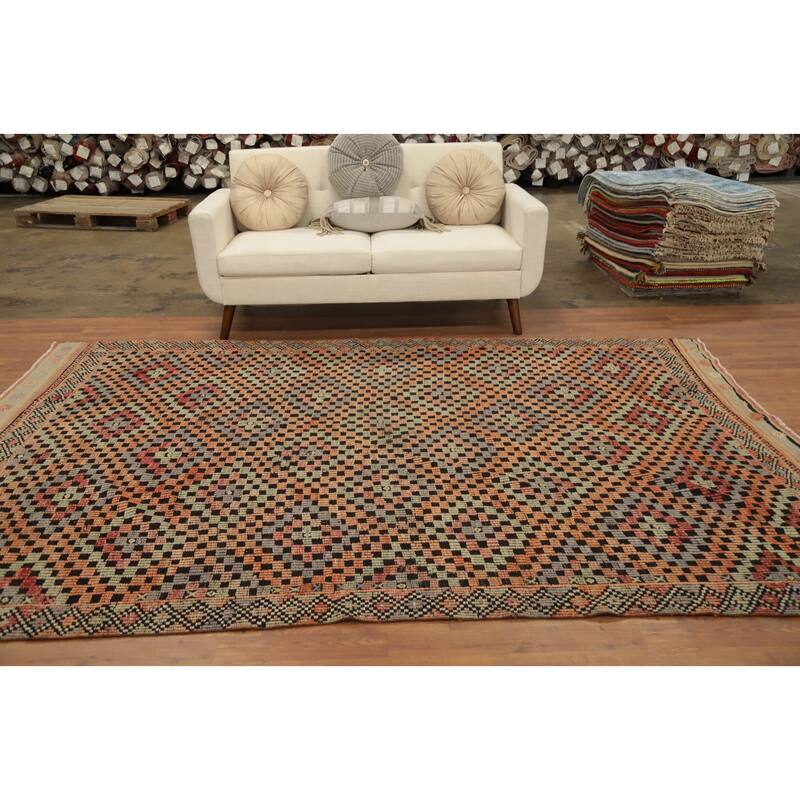 Hand Woven Oriental 100% Wool Carpet Southwestern Tribal Multi-Colored Kilim Area Rug - 9' 11'' X 6' 10''