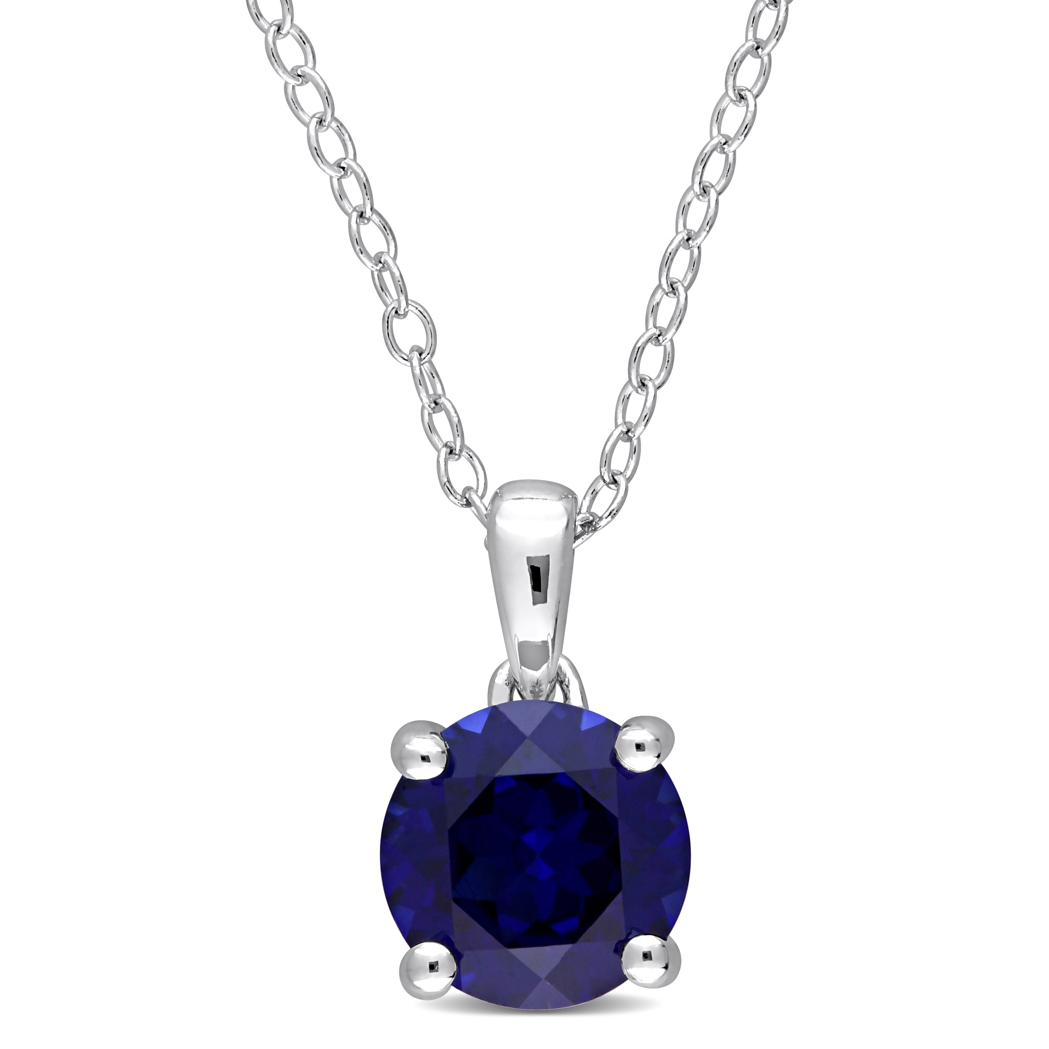 Miadora Created Blue Sapphire Solitaire Birthstone Necklace in Sterling Silver