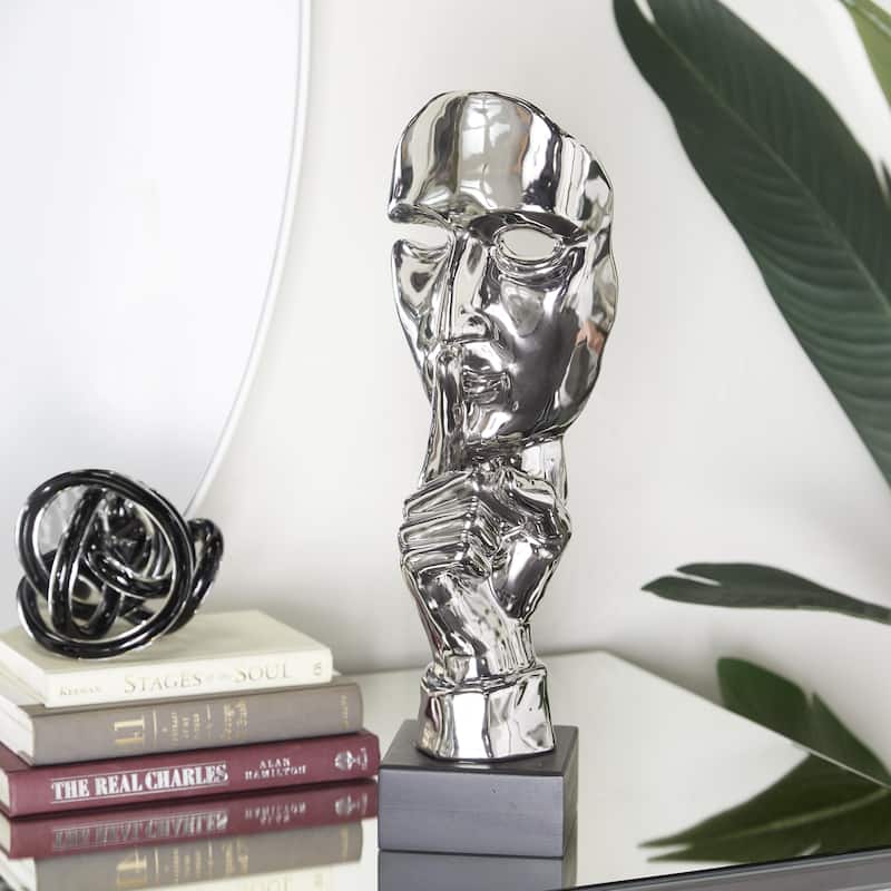 Porcelain Ceramic Mask Quiet Gesture Decorative Sculpture - Gold or Silver- Roche River Decor