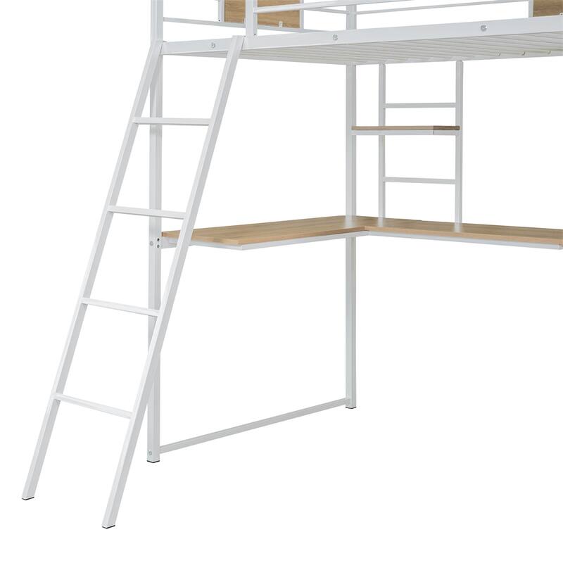 Twin Size Loft bed with L-shape Desk and Wardrobe