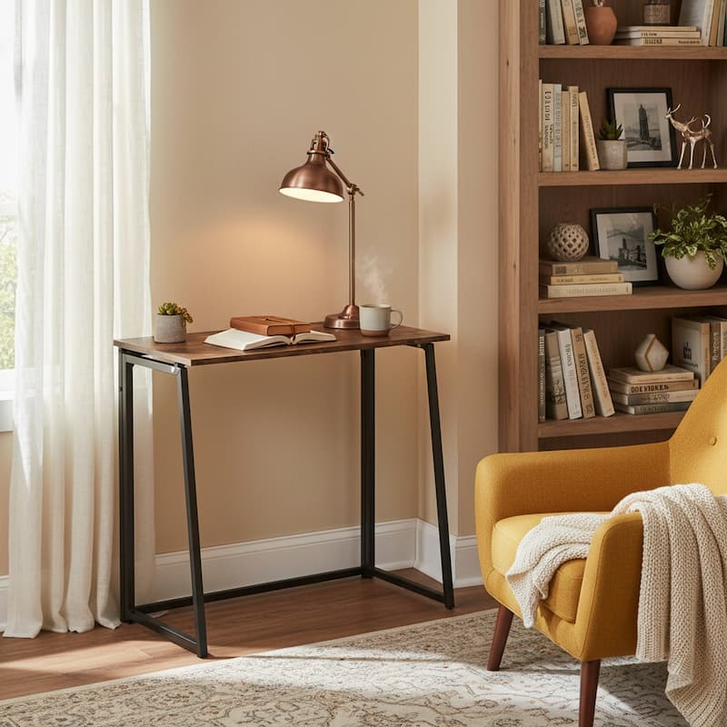 Homylin 31.5-Inch Folding Writing Desk, Space-Saving Computer & Study Table with Metal Frame