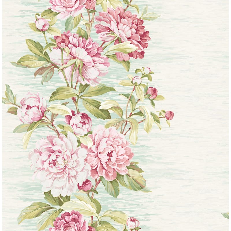 Seabrook Designs Fiona Floral Stripe Unpasted Wallpaper - 20.5 in. W x 33 ft. L - Metallic Rose