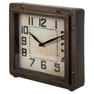 Square Bronze Toned Metal Desk Table Clock With Traditional Black Numbers And Hands Square Bronze Toned Metal Desk Table Clock With Traditional Black Numbers And Hands