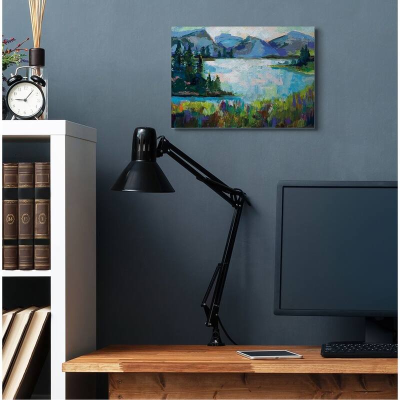 Stupell Abstract Mountains and Lake Pine Landscape Painting Canvas Wall Art