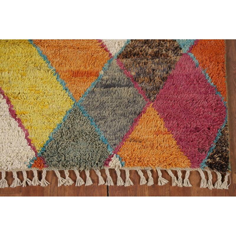 Hand Knotted Oriental 100% Wool Carpet Modern All-Over Multi-Colored Moroccan Area Rug - 6' 3'' X 4' 0''
