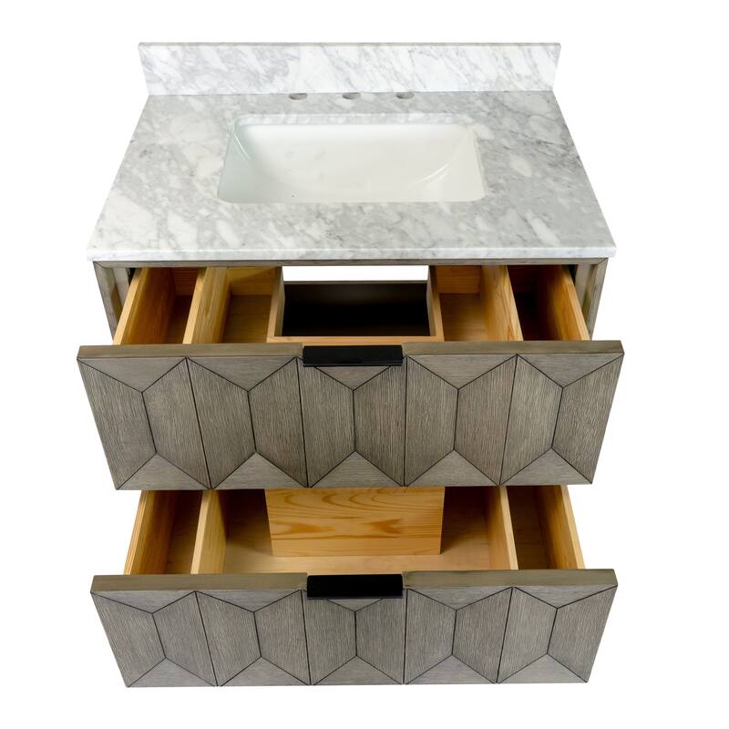 KitchenBathCollection Henley 30" Bathroom Vanity with Carrara Marble Top