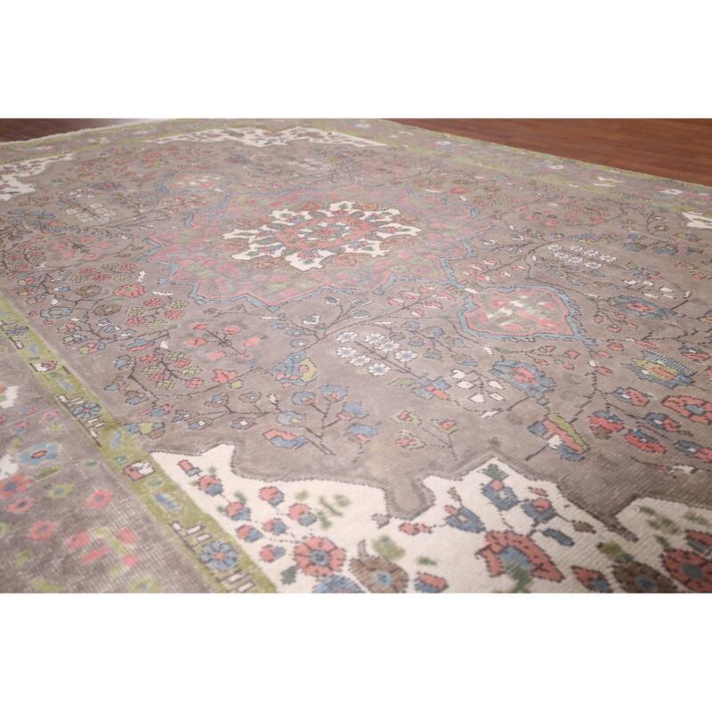 Brown Tabriz Persian Vintage Rug Handmade Traditional Wool Carpet - 6'6"x 9'8"
