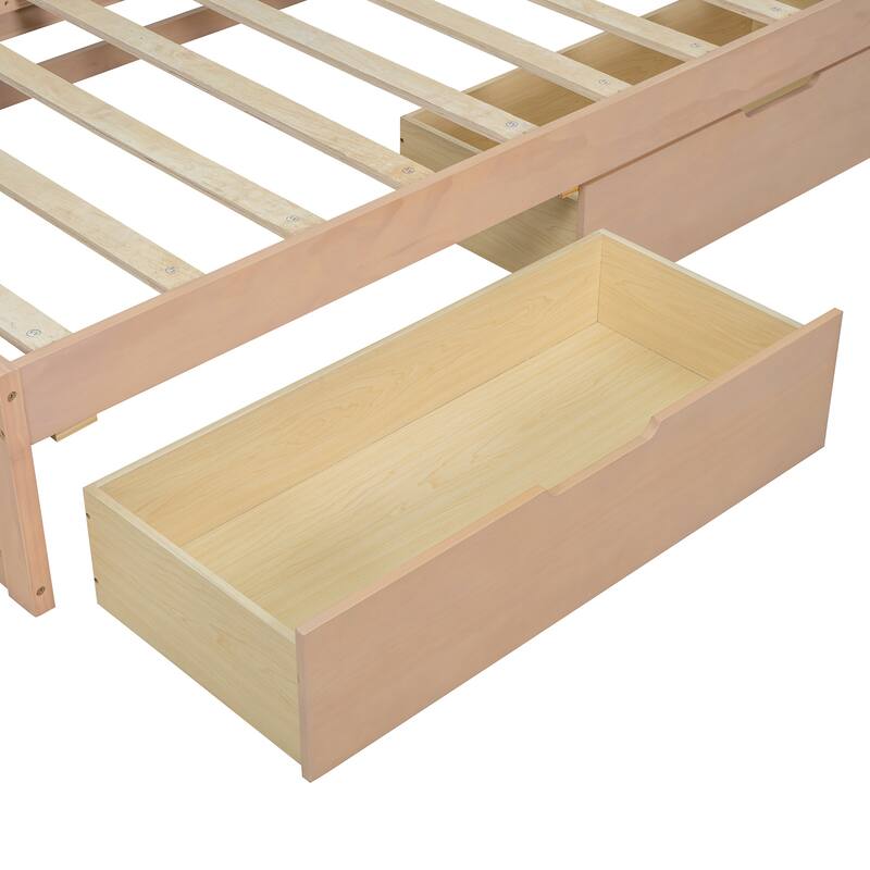 L-Shaped Daybed with Bookcase & USB Charging Port, Wood Floor Corner Bed Frame with Storage Drawers & Upholstered Headboard