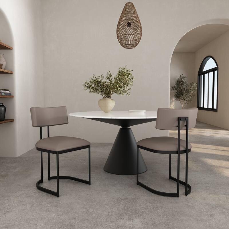 Manhattan Comfort Juno Metal Vegan Leather Side Chair - Taupe