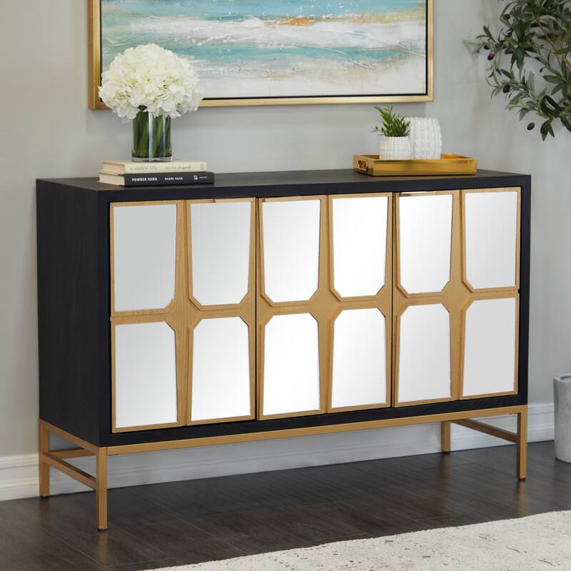 Gold Wooden 3 Door Room Cabinet or 3 Drawer Chest with Mirrored Front