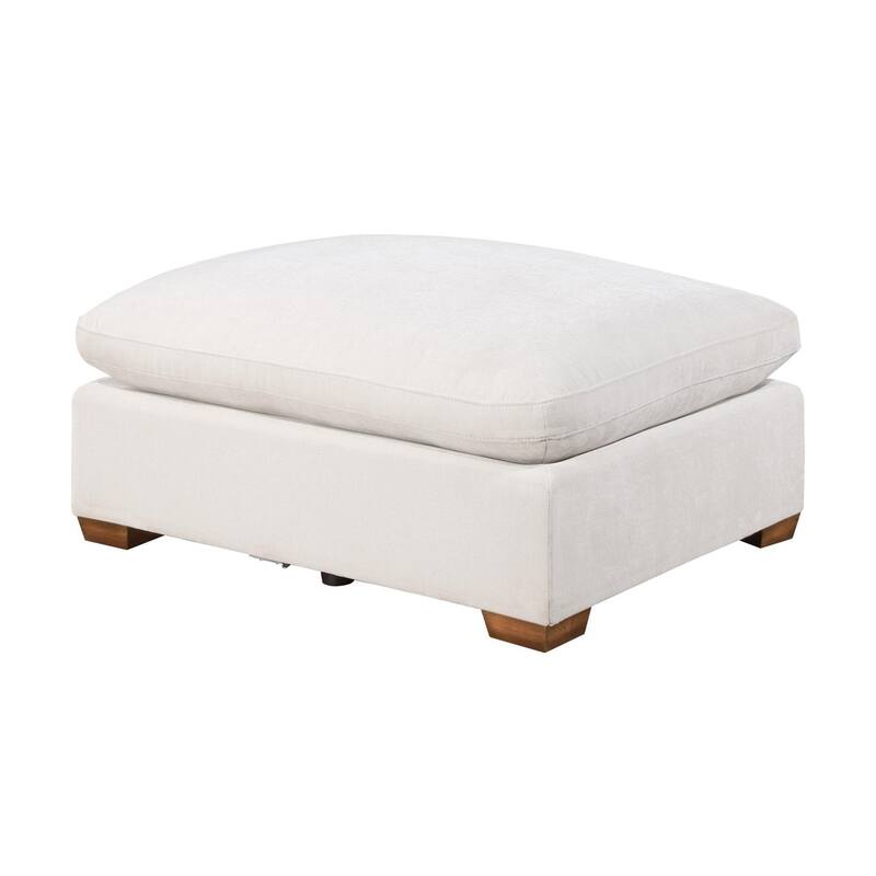 Zachary Upholstered Rectangular Ottoman - Ivory/Oak